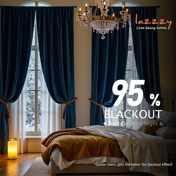 Lazzzy Velvet Blackout Extra Long Curtains Thermal Insulated Room Window Drapes - Image 5