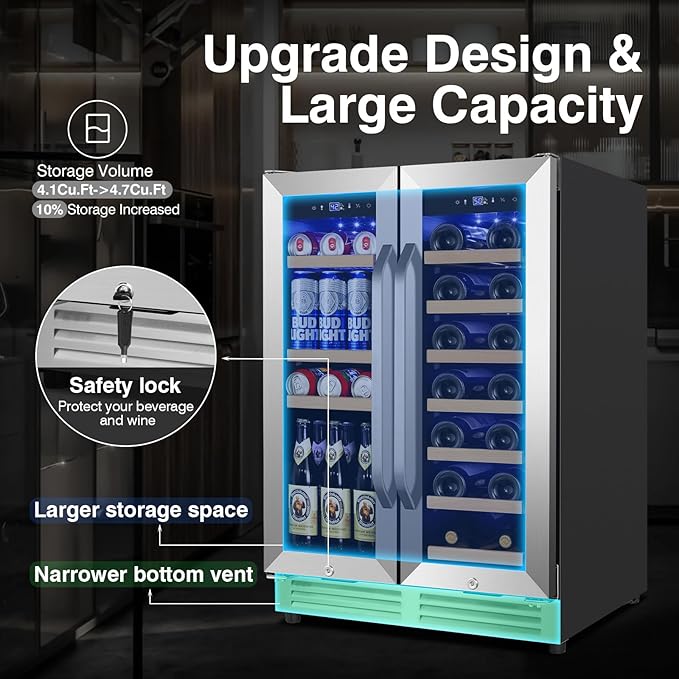 24 Inch Upgraded Wine and Beverage Refrigerator– Dual Zone Beverage Cooler - Image 2