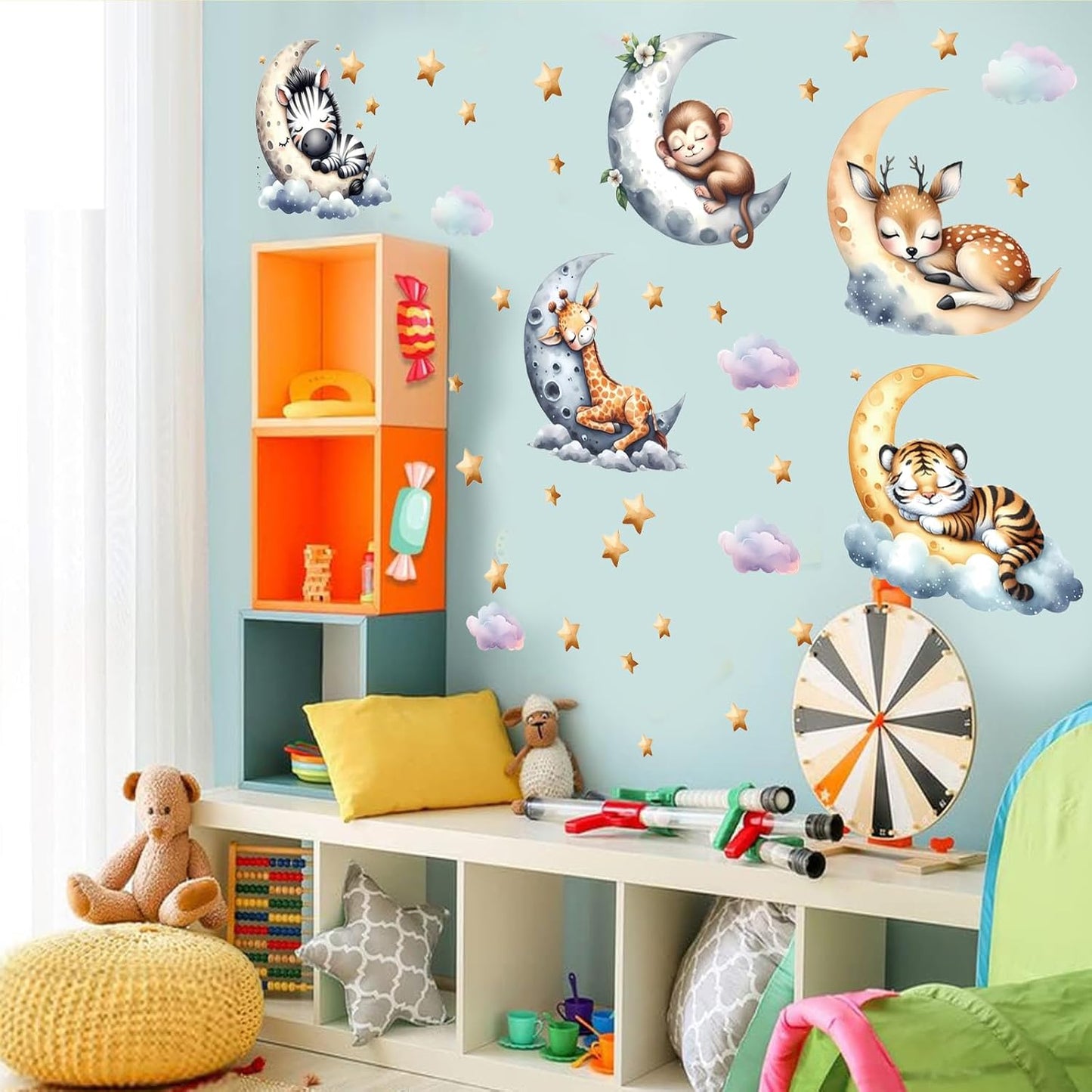 Jungle Animal Wall Decals for Nursery – Removable Safari Animal Stickers for Baby Room, Kids Bedroom & Playroom – Moon and Stars Animals Wall Art Decor for Boys and Girls