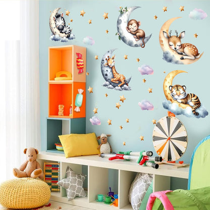 Jungle Animal Wall Decals for Nursery – Removable Safari Animal Stickers for Baby Room, Kids Bedroom & Playroom – Moon and Stars Animals Wall Art Decor for Boys and Girls