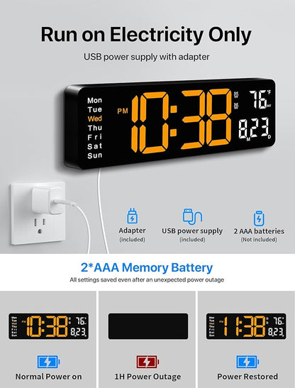MASHI Digital Wall Clock, Auto-Dimming Wall Clock - Image 6