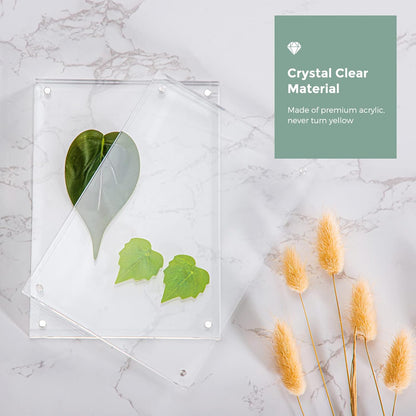 Syntrific 5x7 Acrylic Photo Frame 5Pack Premium Acrylic Photo Frame Magnetic Picture Frames Clear | Clear Lucite Frames, Stand on Desk, Horizontal and Vertical, Frameless, Floating Effect Photo Display