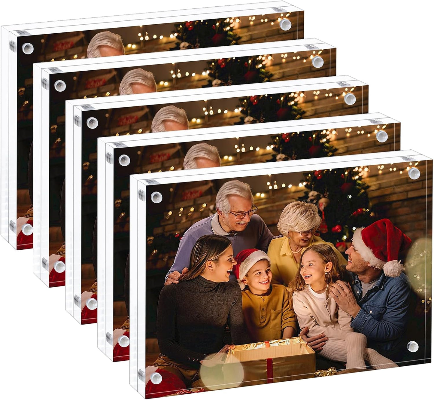 AMEITECH 4x6 Acrylic Picture Frame 5 Pack, Frameless Clear Photo Frames | Double Sided Floating Magnetic Frames, 20mm Thick, Free Standing Desktop Display for Postcards, Pictures and Artworks