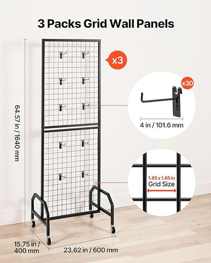 VEVOR 3 Packs Grid Wall Panels, 1.9 x 5.4 ft Wire Grid Panels Display Rack - Image 2