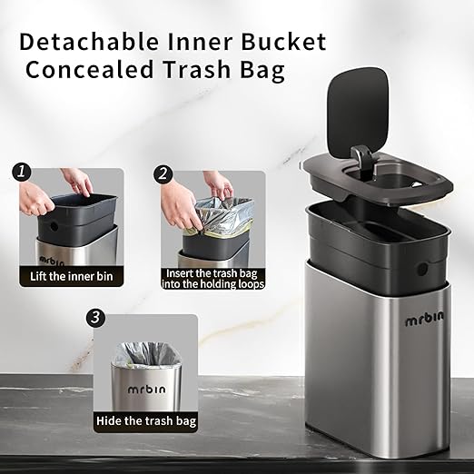 MRBIN Stainless Steel Motion Sensor Bathroom Trash Can, 10L / 2.6gal Slim Smart - Image 5