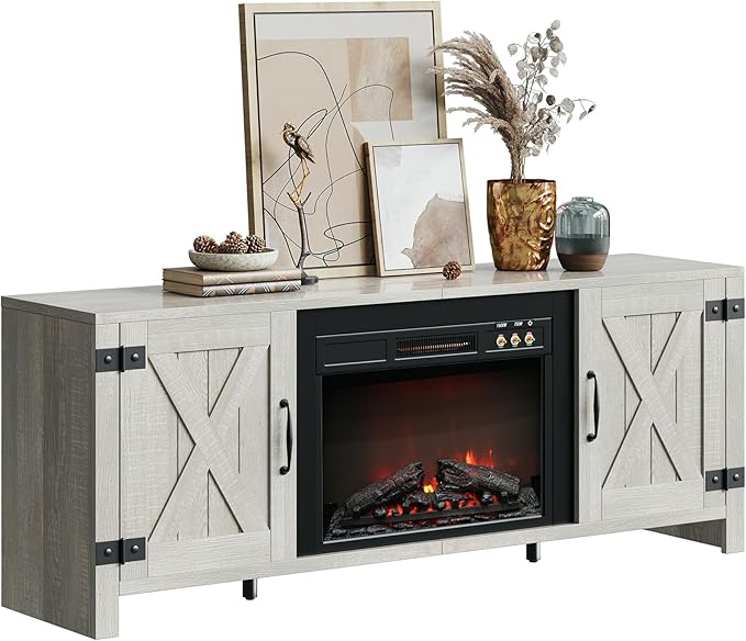 Bestier 63" Fireplace TV Stand for TVs Up to 70", Farmhouse Barn Door - Image 7