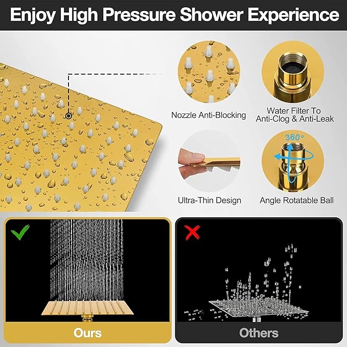 8"High Pressure Square Rain Shower Head and 2-in-1 Hand Shower.Equipped - Image 8