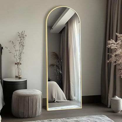 Full Length Mirror, 55x15‘’ Arched Wall Mirror for Bedroom, Long Gold Standing Floor Mirror, Full Body Tempered Glass Vanity Mirror with Aluminum Frame for Entryway, Living Room, Bathroom Décor