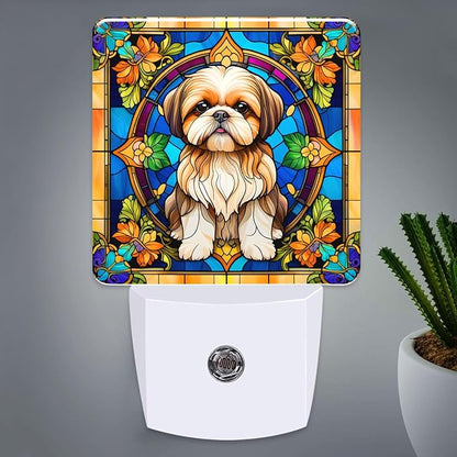 PODMemory Shih Tzu Stained Glass Night Lights Plug into Wall by PODMemory