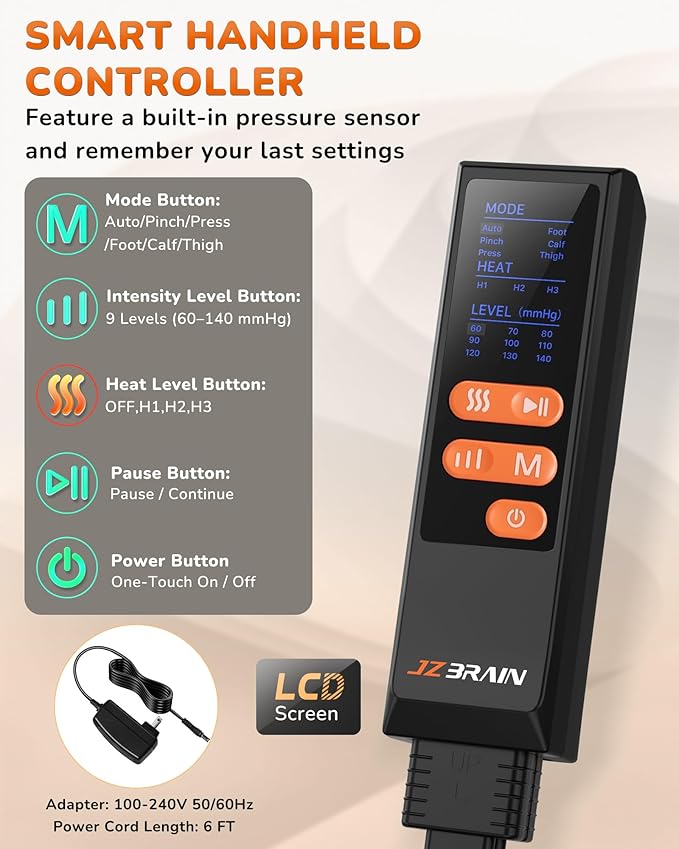 JZBRAIN Leg Massager with Heat and Compression : Foot and Calf Massager - Image 7