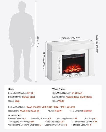 VEVOR 43 inch Freestanding Fireplaces, 1500W 5120BTU Fake Electric Fireplace - Image 7