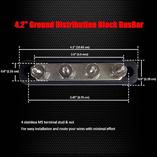 4 x #10 Studs Bus Bar, Ampper 4.2" Ground Distribution Block Brass Battery - Image 6