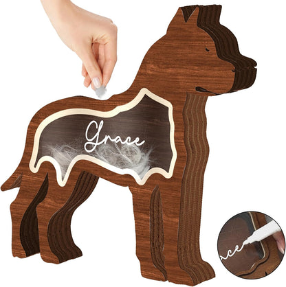 9" Pitbull Dog Hair Keepsake Box, Wooden Pet Urns for Dogs, DIY Pet Loss Sympathy Gifts, Unique Gift Dog Shape Standable Table Decor, Idea Gift for Pet Lover Storing Fur Teeth Ashes PS16-32L