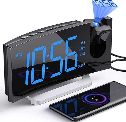 Projection Alarm Clock with FM Radio, USB Charging Port, 0-100% Dimmer by Uptimus