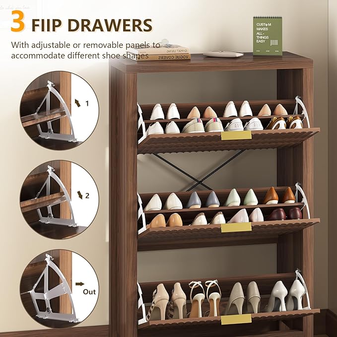 Shoe Cabinet Storage for Entryway, Fluted Shoe Cabinet - Image 4