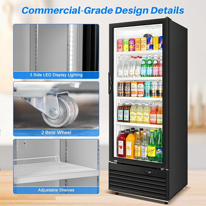 Commercial Beverage Refrigerator, 24.5" Glass Door Display Fridge, 15 Cu.Ft - Image 7