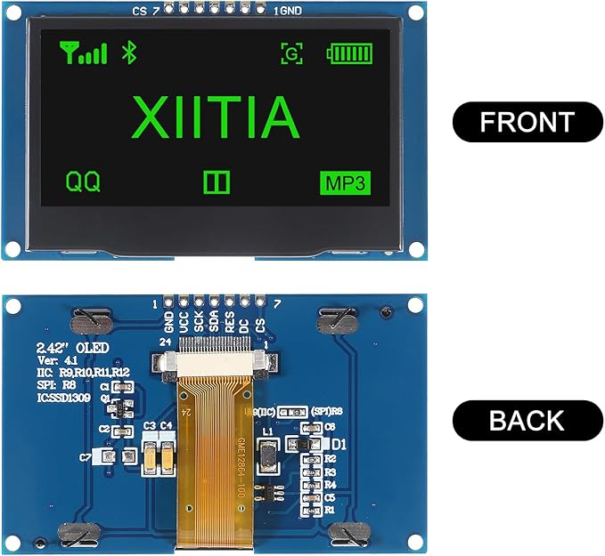 XIITIA 2pcs 2.42 inch 128x64 OLED LCD Display Module SSD1309 7 Pin SPI/IIC I2C - Image 2