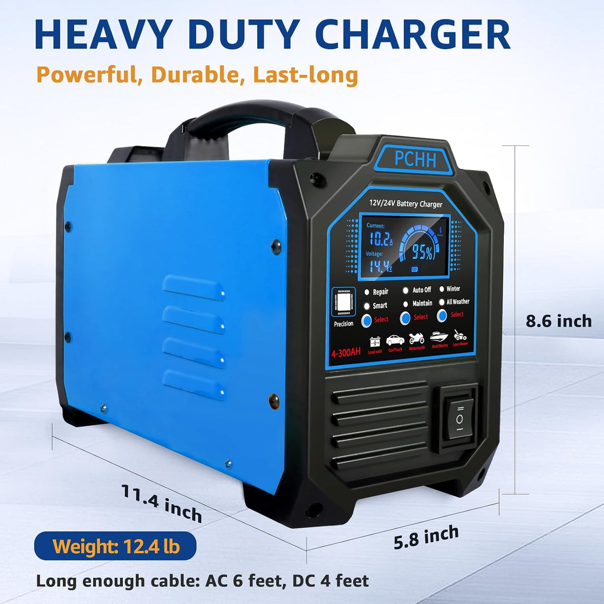pchh 12v 24v car battery charger heavy duty, package contents
