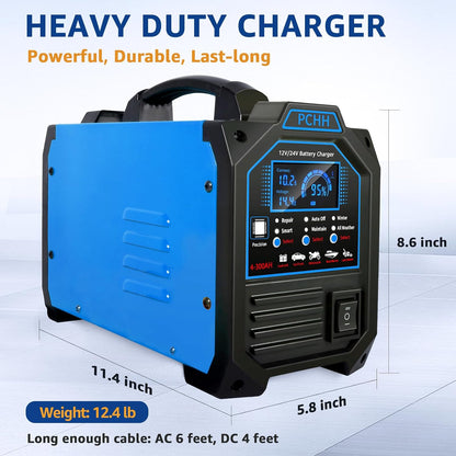 pchh 12v 24v car battery charger heavy duty, package contents