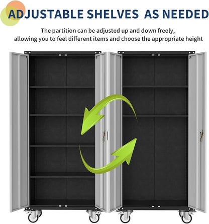 GarveeHome Metal Storage Cabinet on Wheels 72 in – Lockable Rolling Storage - Image 4