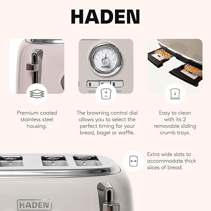 Haden Dorset 4-Slice Wide-Slot Toaster, Stainless-Steel Bread Toaster - Image 3