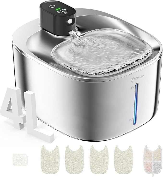 Wireless Cat Water Fountain Stainless Steel, 135floz/4L Battery Operated by APDAPETDOLA