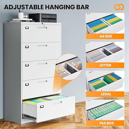 5 Drawer File Cabinets for Home Office, Metal Filing Cabinet - Image 5