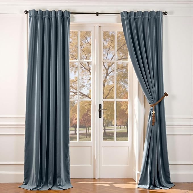 Lazzzy Velvet Blackout Extra Long Curtains Thermal Insulated Room Window Drapes by Lazzzy