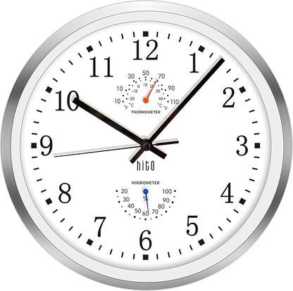 HITO 12 Inch Silent Wall Clock Battery Operated Non Ticking Glass Cover Silver by hito