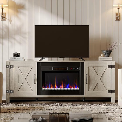 Bestier 63" Fireplace TV Stand for TVs Up to 70", Farmhouse Barn Door - Image 7
