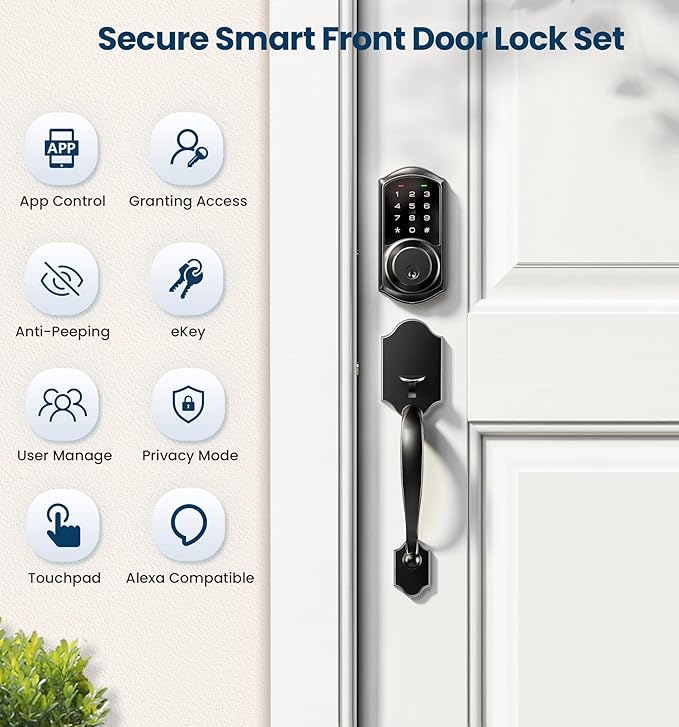 Veise VE06-H Smart Front Door Lock Set, App Control, Keyless Entry Deadbolt - Image 4