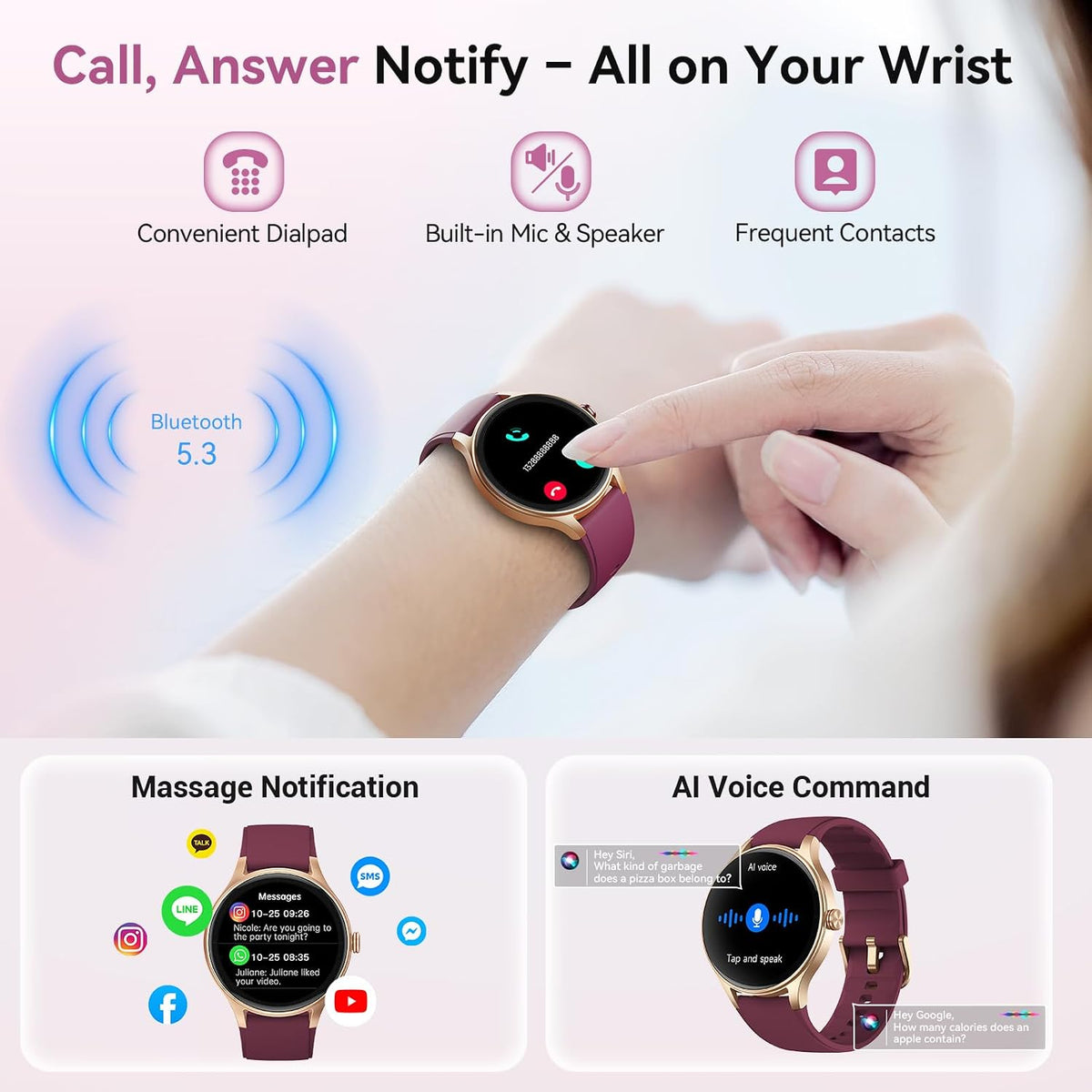 fitpolo smart watch for women, 105+ sports modes, close-up detail