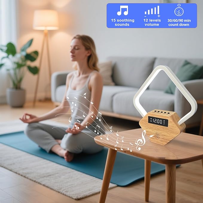 Wood Sunrise Alarm Clock with White Noise Machine 3 Color Night Light 15 - Image 6