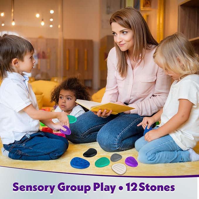 Fidget Toys Adults Sensory Stones: 12 Pack Textured Worry Stone - Image 4