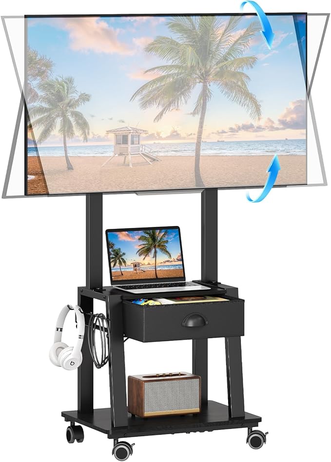 Mobile TV Stand with Drawer for 23-60 Inch Flat/Curved Screen, Tilt Rolling TV by Aokitsink
