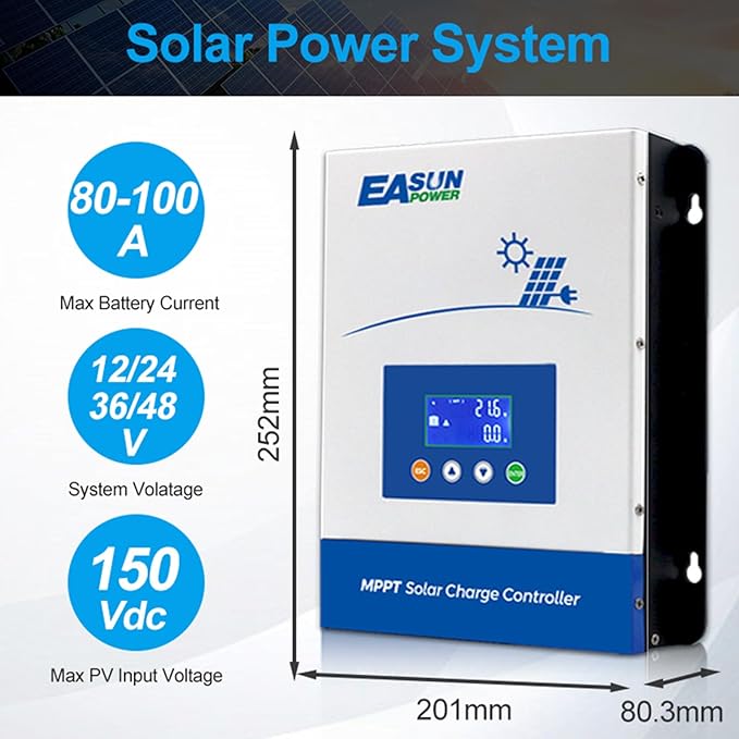 POWLAND 100A MPPT Solar Charge Controller, 12V/24V/36V/48V Auto, Max Input 150V - Image 2
