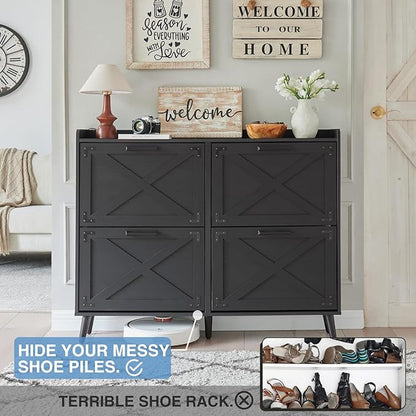 Shoe Storage Cabinet, Farmhouse Shoe Organizer - Image 3
