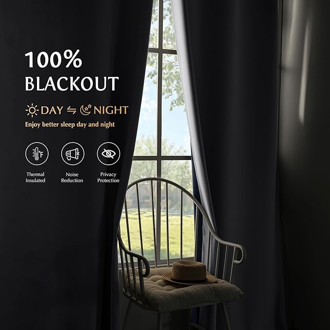 Beauoop White 100% Blackout Curtains 96 Inch Long 2 Panels - Image 2