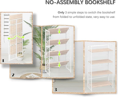 4NM No Assembly 4 Tiers Folding Bookshelf, 47.2" H Foldable Storage Shelves - Image 8