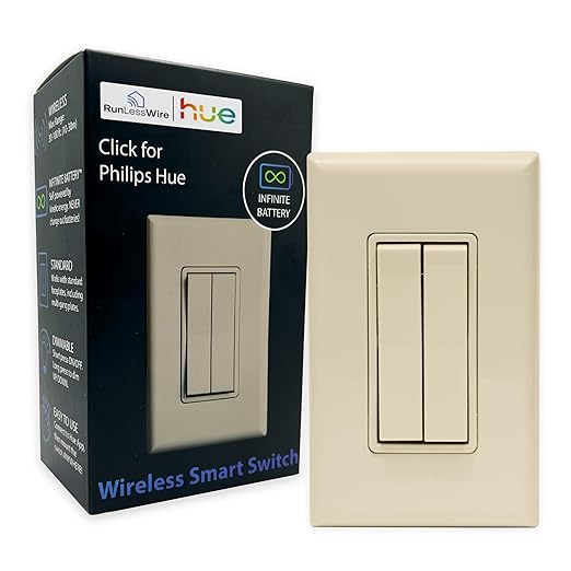RunLessWire Click for Philips Hue – Battery-Free Wireless Smart Light Switch by RunLessWire