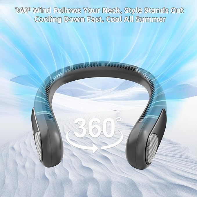 Portable Neck Fan, Personal Wearable Bladeless Fan, LED Display, 6000mAh USB - Image 2