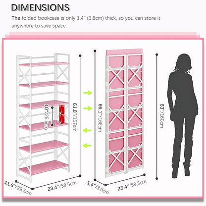 4NM 6 Tiers No Assembly Book Shelves, 61.8" H Folding Bookshelf Bookcase Open - Image 2