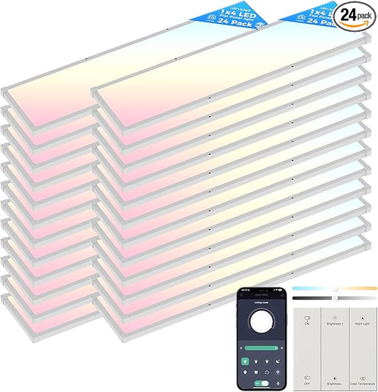 AIKVSXER 24 Pack 1x4 FT LED Flat Panel Light Surface Mount, by AIKVSXER