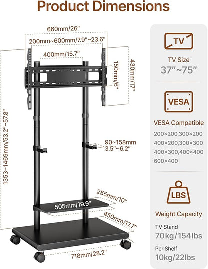ECOTINY Steel Base Rolling TV Stand - Image 9