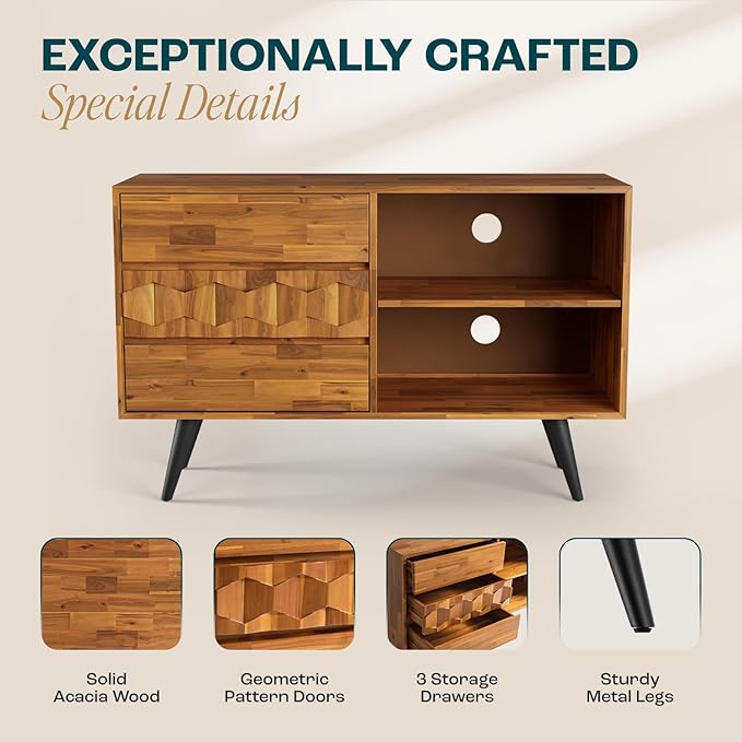 Bme Georgina 45 Inch Solid Wood TV Stand, Under 10 Minutes Assembly - Image 3