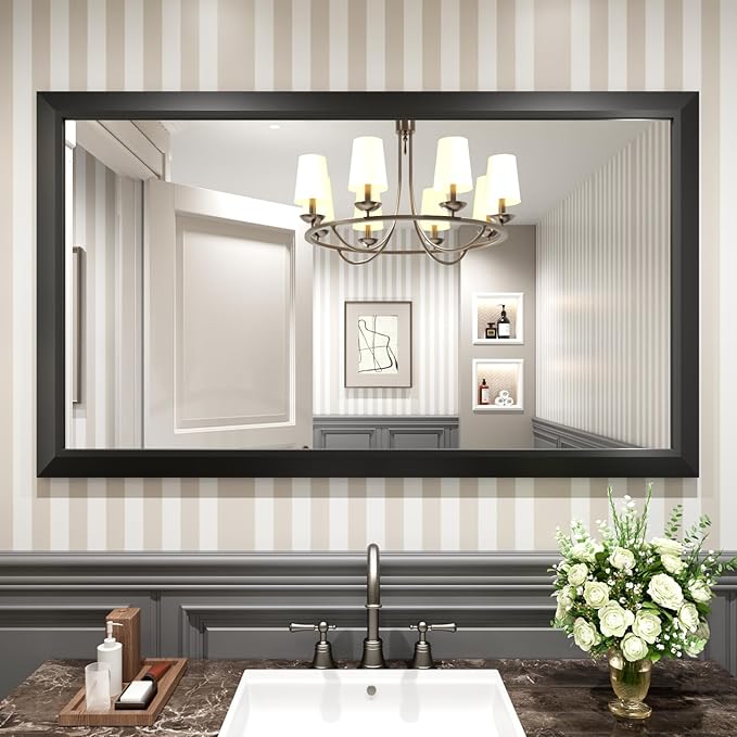 Amorho Black Bathroom Mirror, 55x32 Inch Thick Metal Framed Wall Mirrors by Amorho