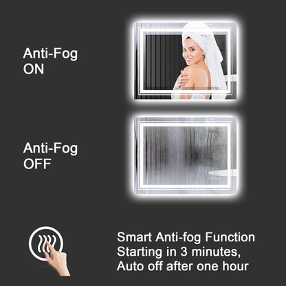 Snowdool 23x35 LED Bathroom Mirror with Front and Backlight, Dimmable Lighted Bathroom Vanity Mirror with Anti-Fog, Memory Function,Tempered Glass(Horizontal/Vertical) | Front and Backlit, Dimmable, Anti-Fog, Tempered Glass
