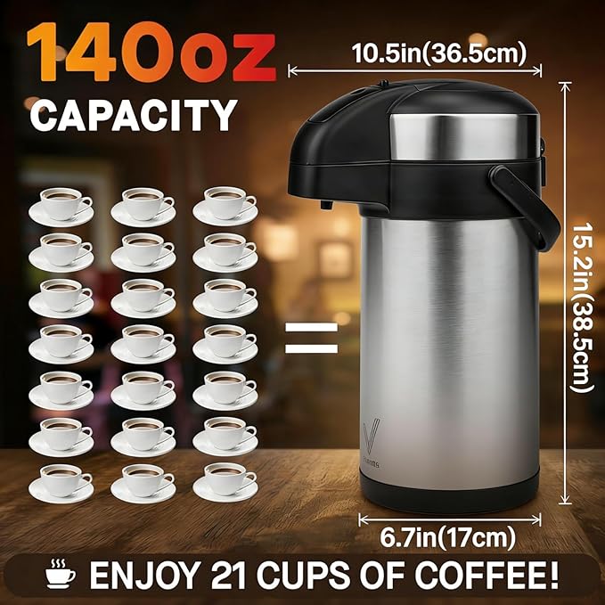 Airpot Coffee Dispenser with Pump - 140 oz Insulated Stainless Steel Coffee - Image 3