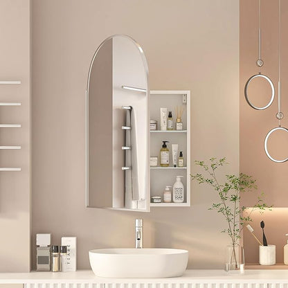 Arched Medicine Cabinet with Mirror, Brushed Nickel Mirror Cabinet with Storage - Image 7