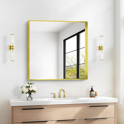 Gold Bathroom Mirror, 30x30 Inch Rectangular Framed Mirror, Large Wall Mounted - Image 2